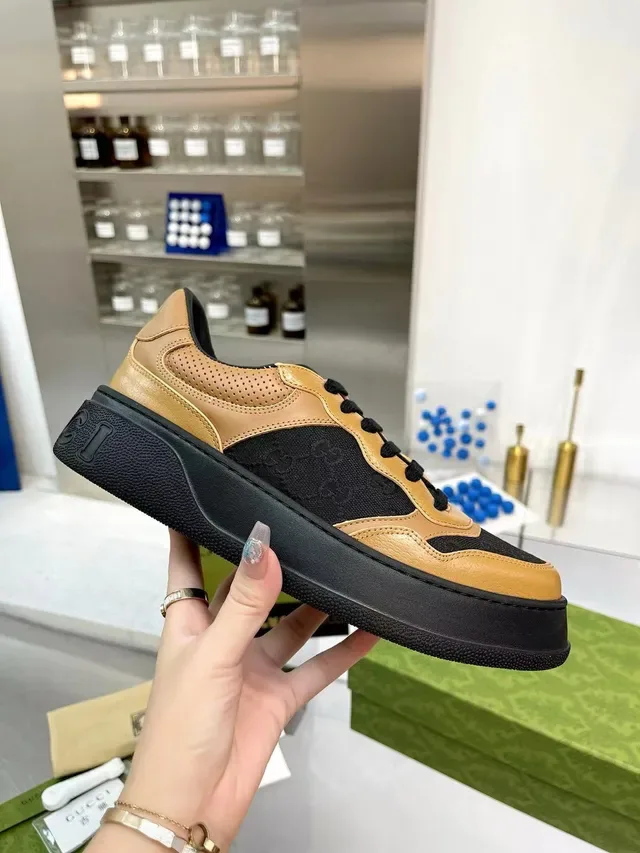 Gucci Screener Tan e Preto Monogram Plataforma Lifestyle Sneakers 4