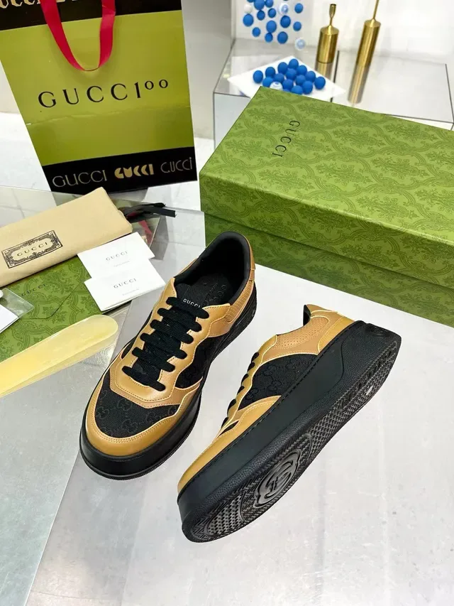 Gucci Screener Tan e Preto Monogram Plataforma Lifestyle Sneakers 5
