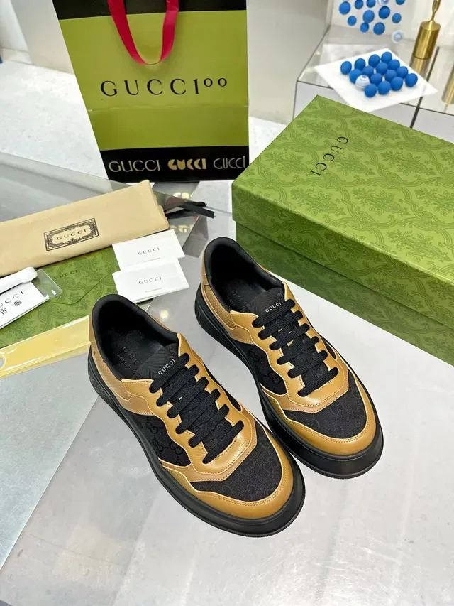 Gucci Screener Tan e Preto Monogram Plataforma Lifestyle Sneakers 6