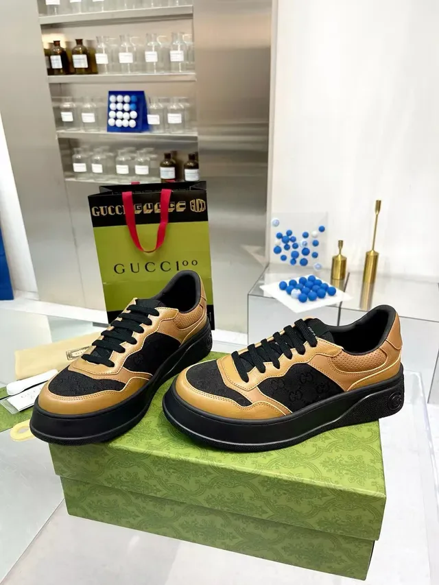 Gucci Screener Tan e Preto Monogram Plataforma Lifestyle Sneakers 8
