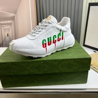 Gucci Screener Blanco Verde Rojo Logo Goteante Estilo de Vida Zapatillas