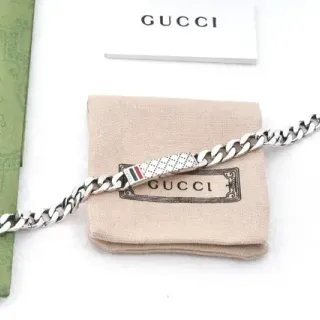 Gucci Silver Beige Curb Chain Metal Bracelet