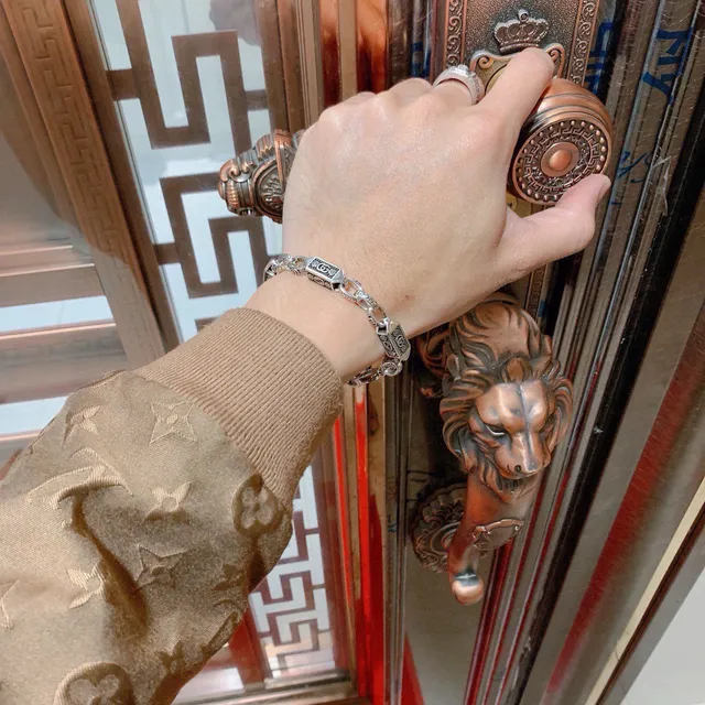 Gucci Corrente Prateada Preta Corrente Retangular Esmaltada Links Pulseira 5