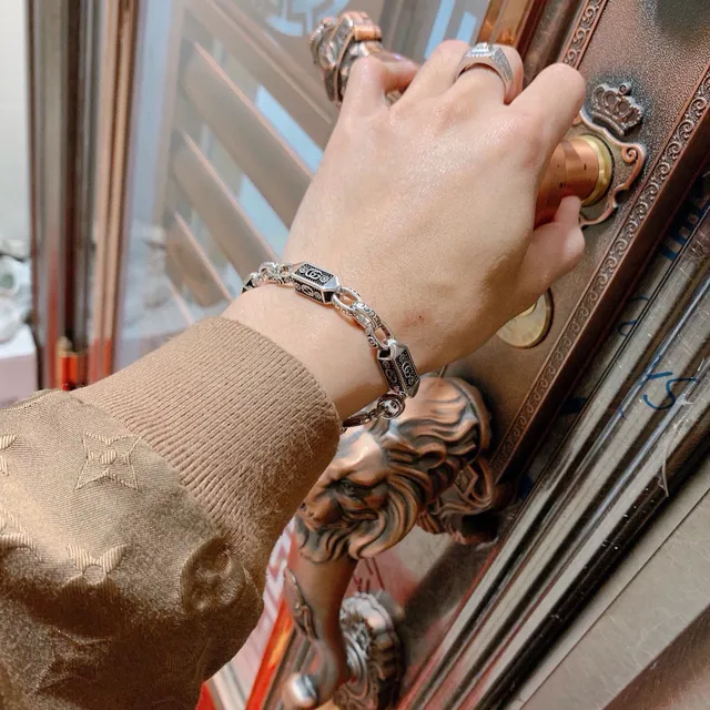 Gucci Corrente Prateada Preta Corrente Retangular Esmaltada Links Pulseira 8
