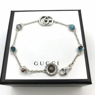 Gucci Silver Blue Chain Interlocking GG Clasp Bracelet