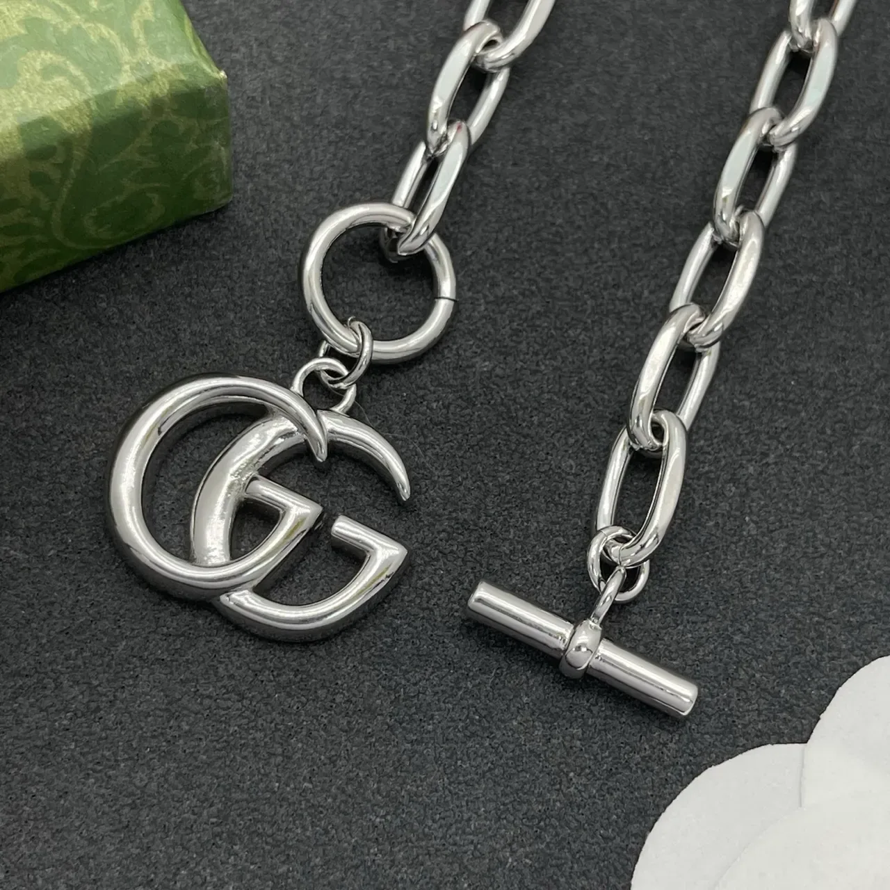 Gucci 银色 粗椭圆链节 可调节搭扣 手链 7