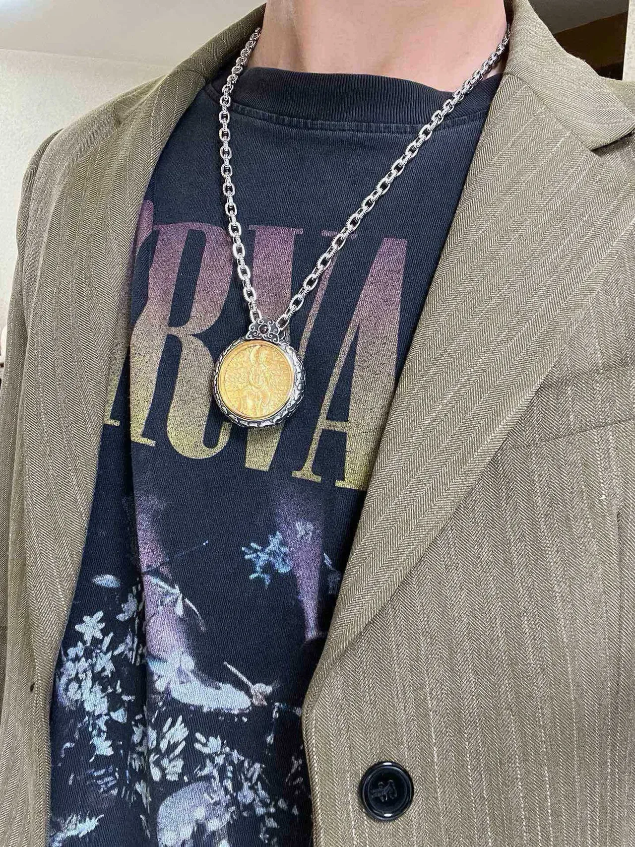 Gucci 银金链饰花丝吊坠项链 2