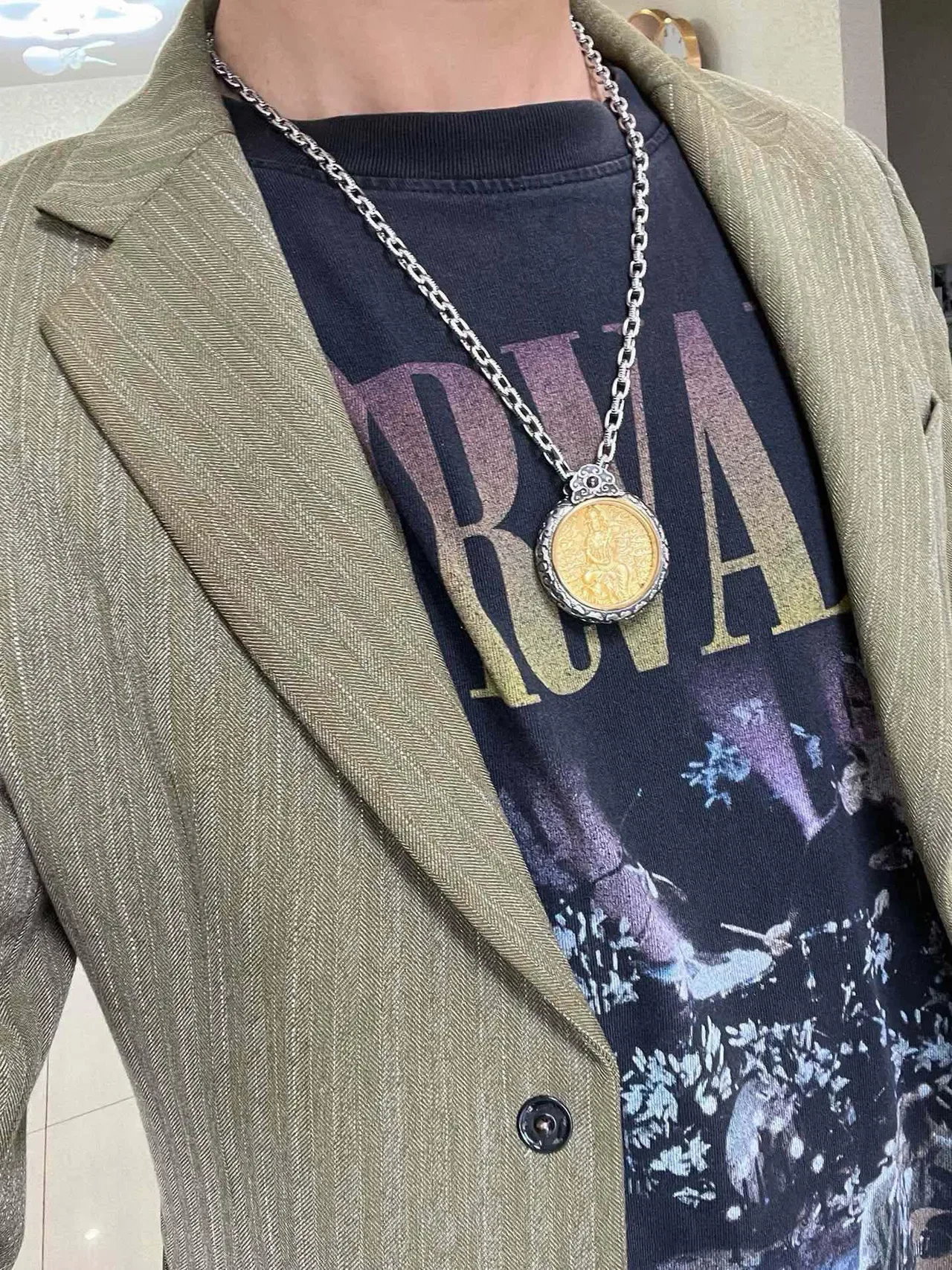 Gucci 银金链饰花丝吊坠项链 5