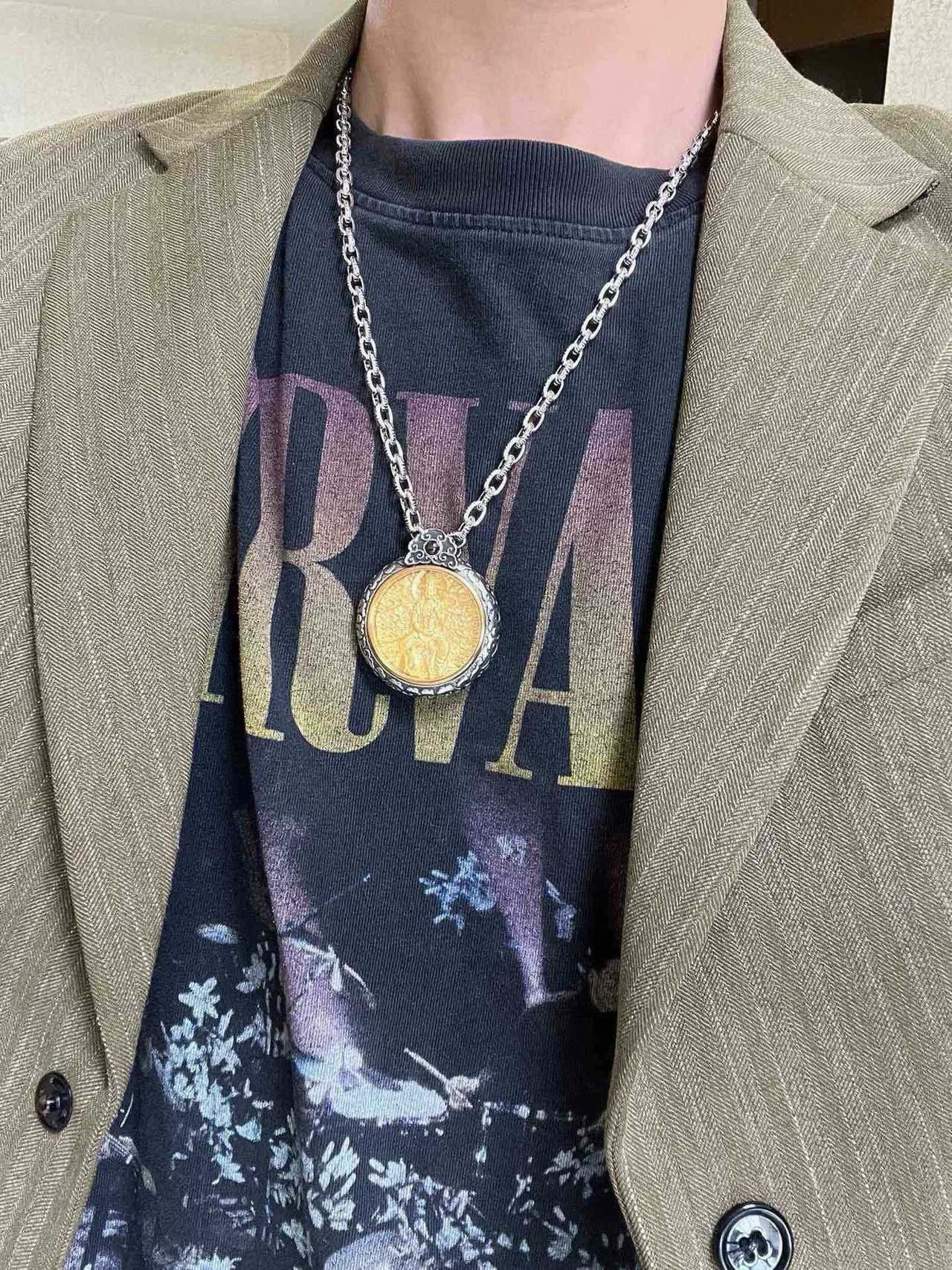 Gucci 银金链饰花丝吊坠项链 7