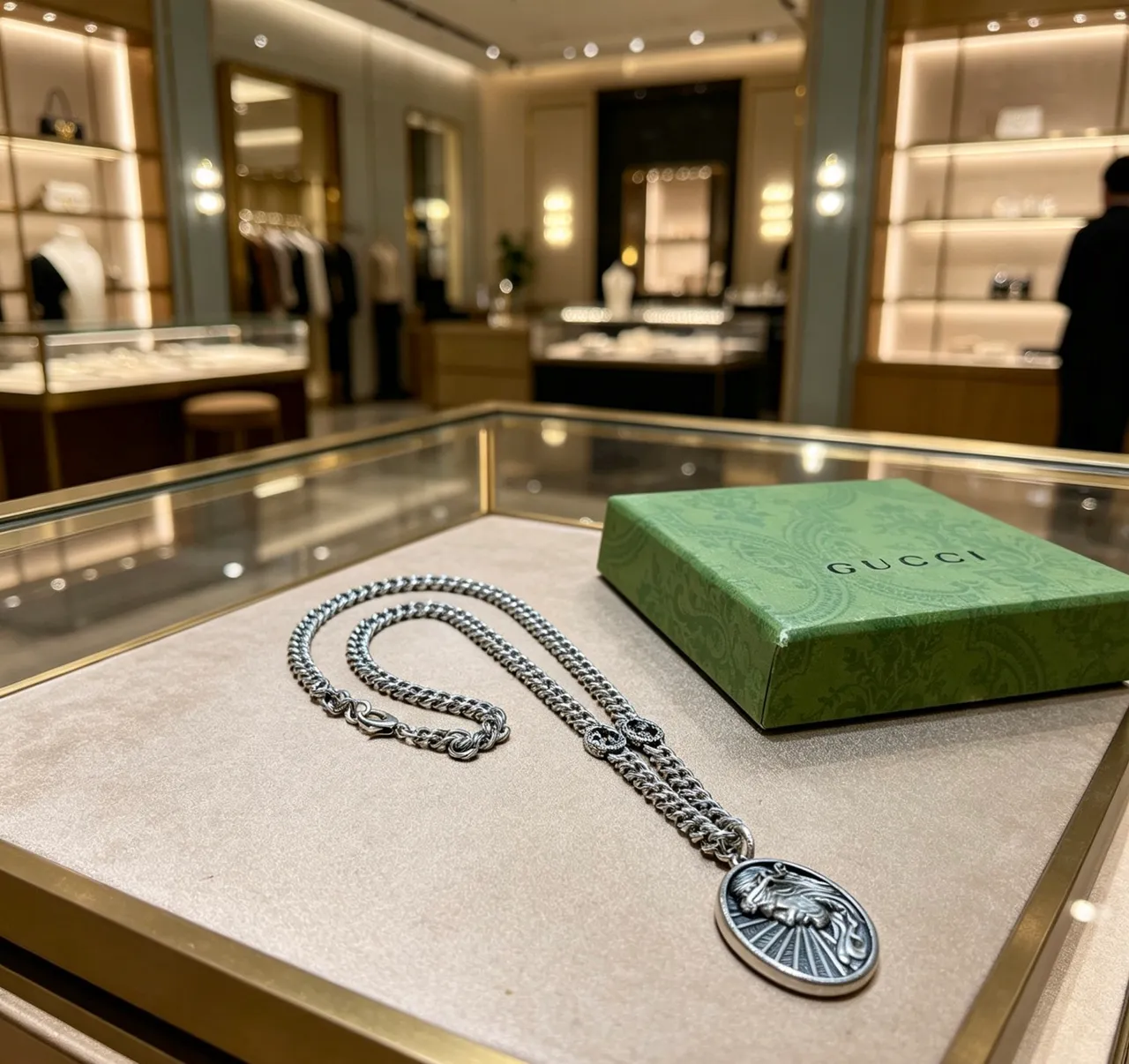 Gucci فضية متشابكة دوبل جی أسد ميداليون 7