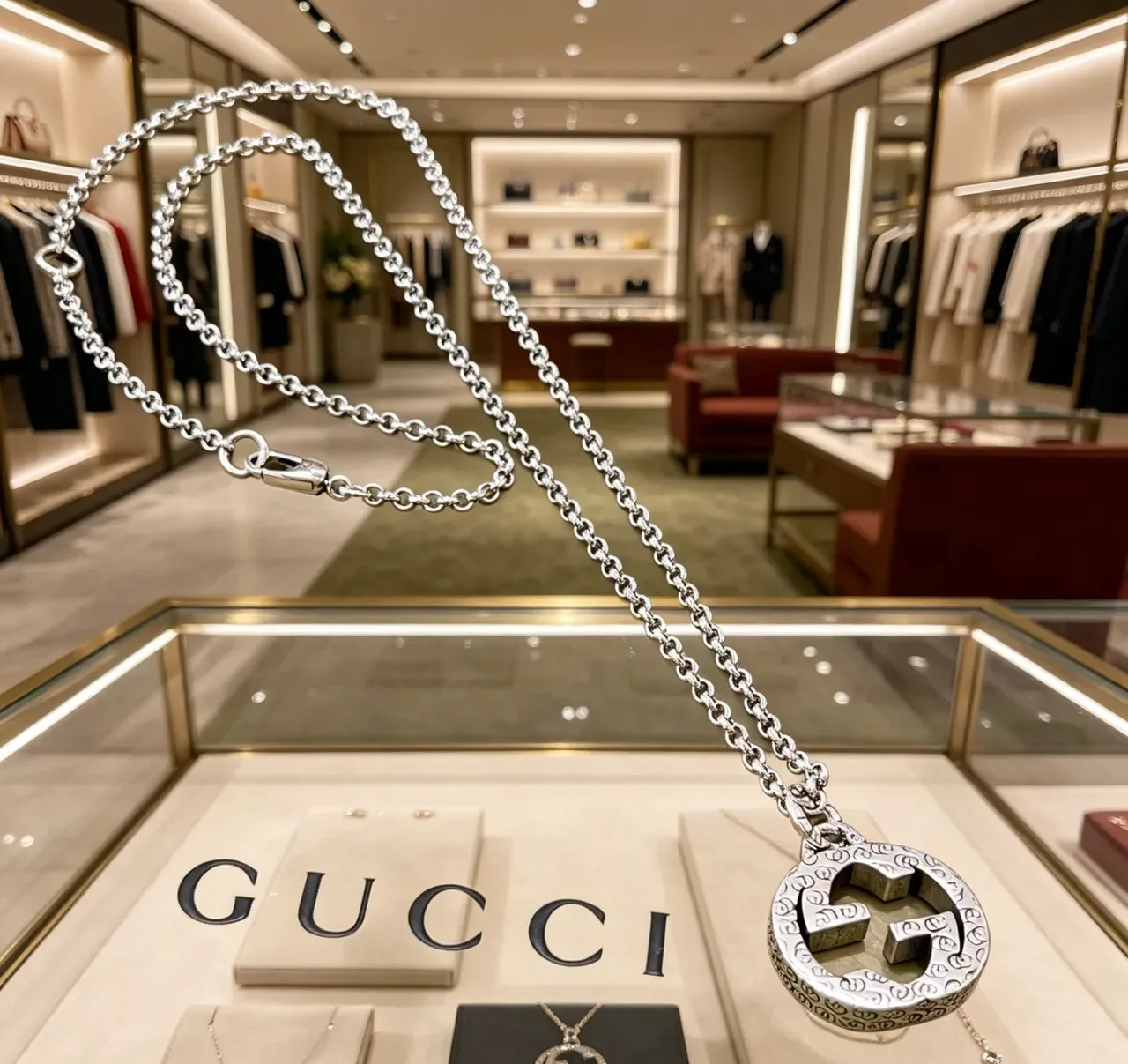 Gucci Silver Interlocking G Pendant Necklace 2