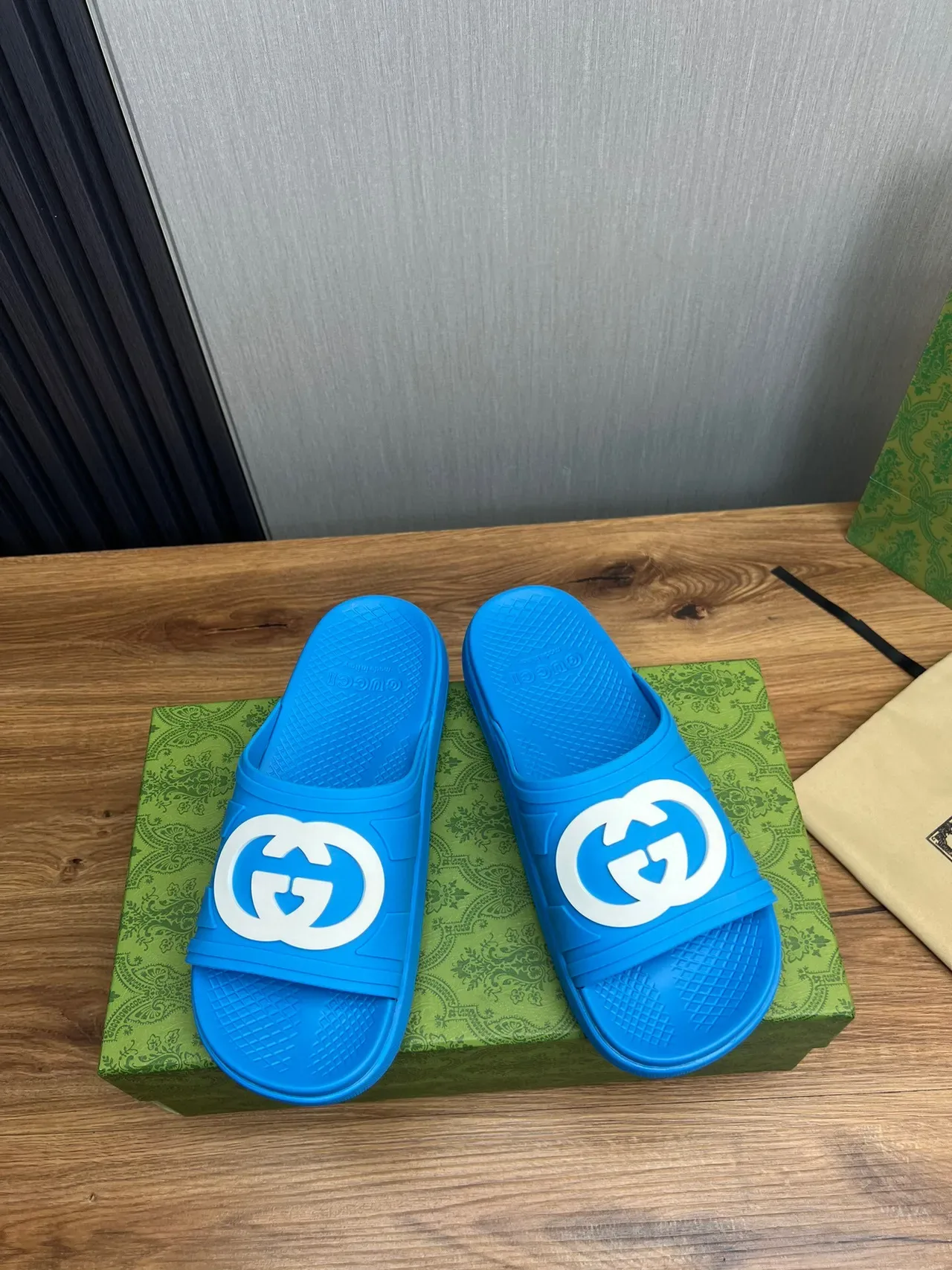 Gucci Slide Blue and White Logo Rubber Slipper 2