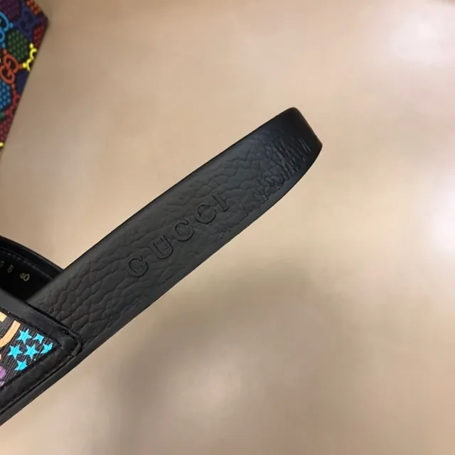 Gucci Slide Multicolor GG Monogram Black Slippers 9