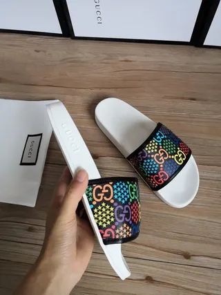 Gucci Slide Multicolor GG Monogram Strap Slippers 9