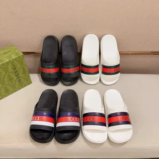 Gucci Slide Web Stripe Rubber Slippers