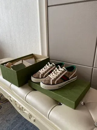 Gucci Tennis 1977 Beige GG Monogram Web Stripe Chaussures Lifestyle 3