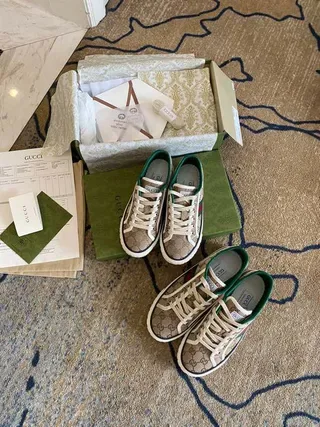 Gucci Tennis 1977 Beige GG Monogram Web Stripe Chaussures Lifestyle 4