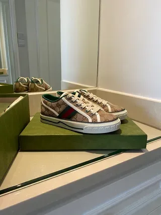 Gucci Tennis 1977 Beige GG Monogram Web Stripe Chaussures Lifestyle 8