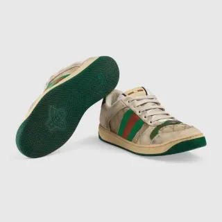 Gucci Tennis 1977 Beige Verde Rojo Rayas Web Estilo de Vida Zapatillas