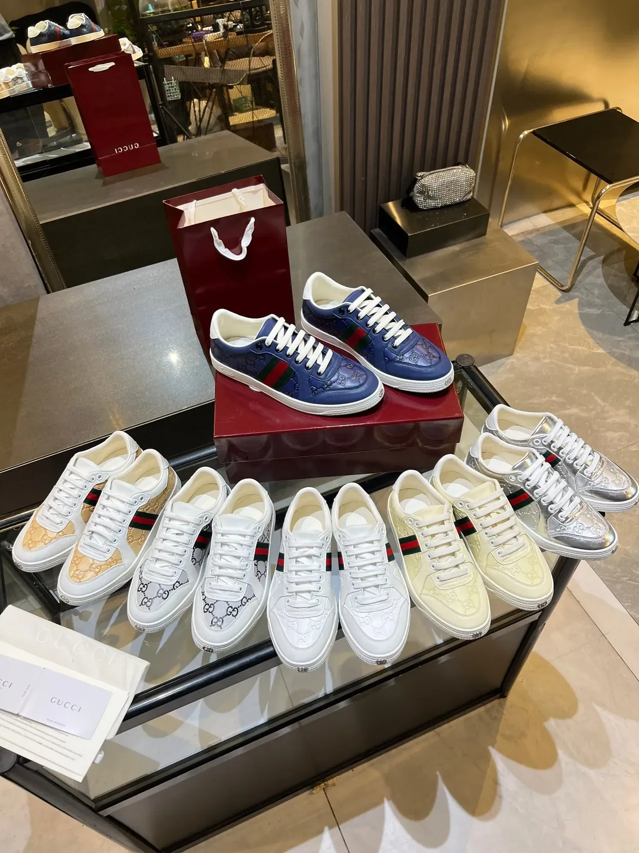 Gucci Tennis 1977 भूरा मोनोग्राम कैनवास वेब पट्टी लाइफस्टाइल स्नीकर्स 8