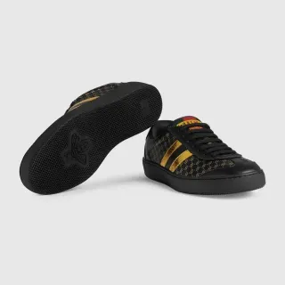 Gucci Tennis 1977 Negro y Oro Monograma Estilo de vida Zapatos