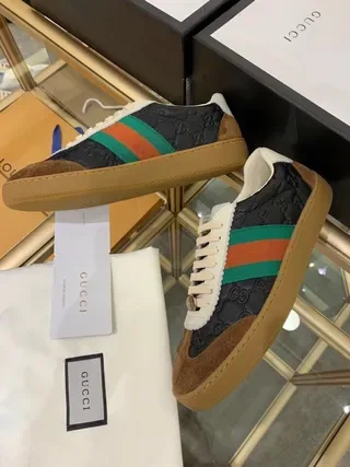 Gucci Tennis 1977 Preto Branco Marrom Web Stripe Lifestyle Sneakers 2