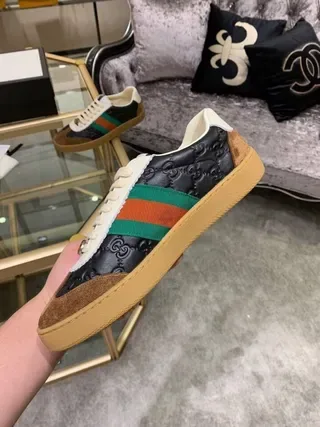 Gucci Tennis 1977 Preto Branco Marrom Web Stripe Lifestyle Sneakers 3
