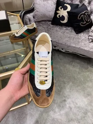 Gucci Tennis 1977 Preto Branco Marrom Web Stripe Lifestyle Sneakers 8