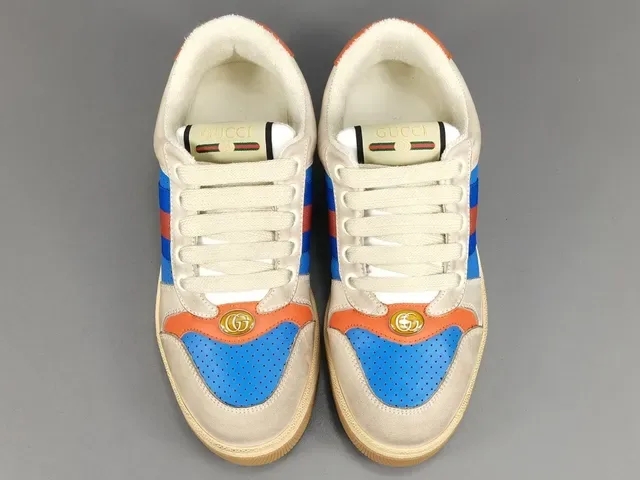 Gucci Tennis 1977 أحذية رياضية أزرق برتقالي ويب أسلوب حياة 18