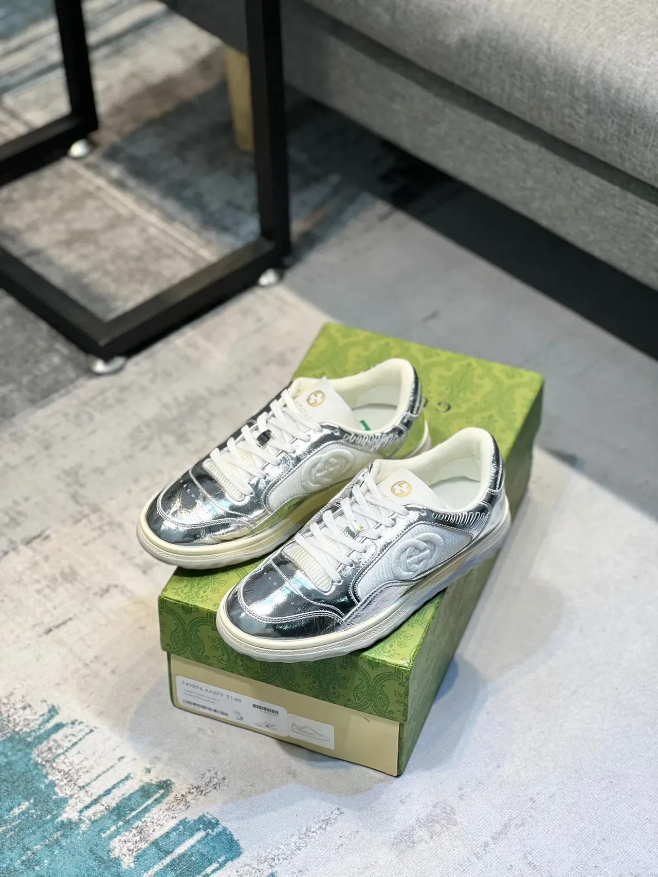 Gucci Tennis 1977 Tênis lifestyle prata metálica e branca 5