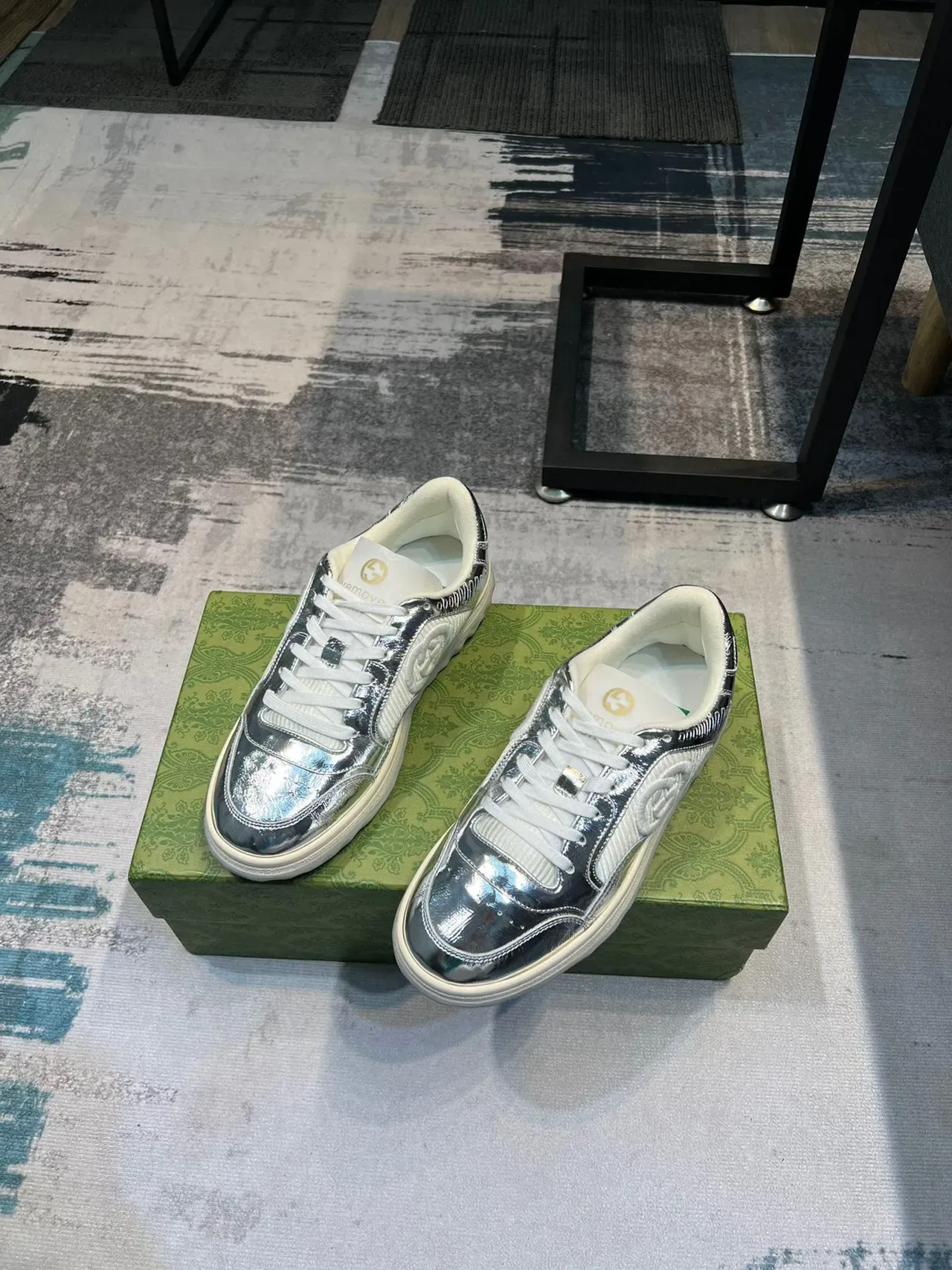 Gucci Tennis 1977 Tênis lifestyle prata metálica e branca 6