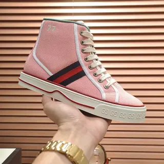 Gucci Tennis 1977 粉色帆布高帮生活运动鞋