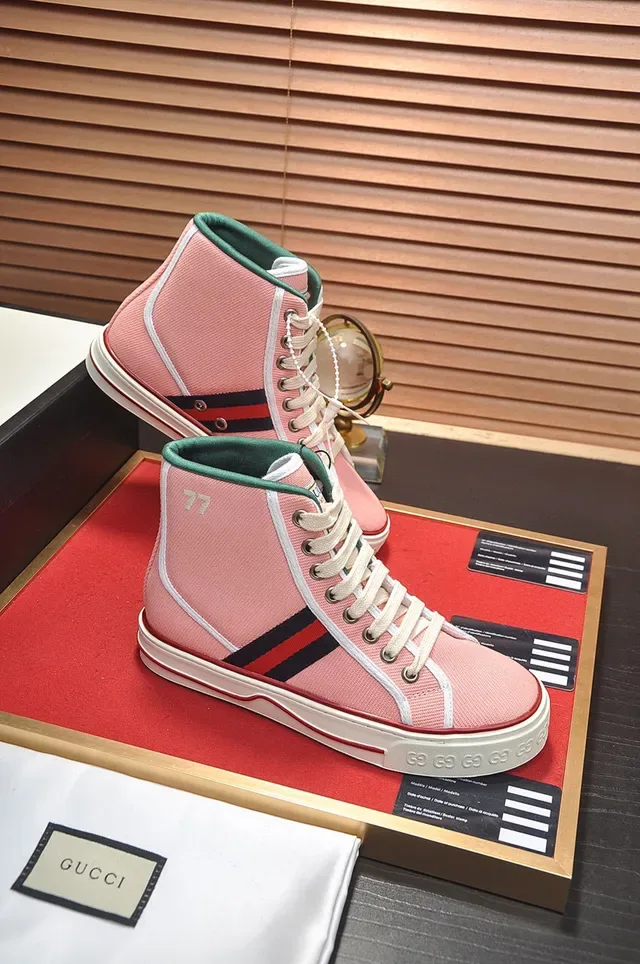 Gucci Tennis 1977 Pink Canvas High-Top Lifestyle Sneakers 6