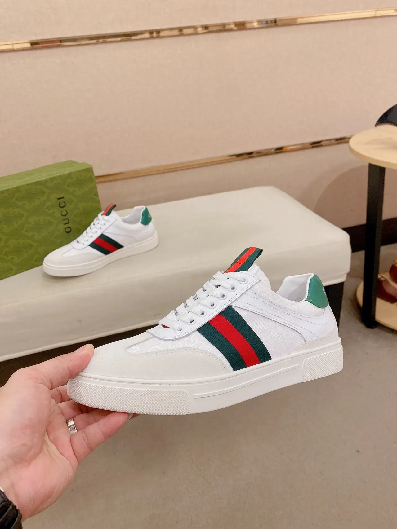 Gucci Tennis 1977 White Green Red Web Stripe Lifestyle Sneakers 3