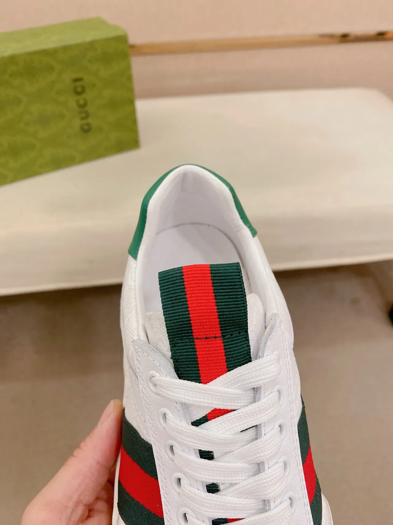 Gucci Tennis 1977 White Green Red Web Stripe Lifestyle Sneakers 6
