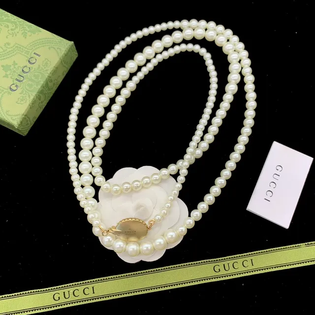 Gucci Or Blanc Multi-brins Perle Camélia Motif Floral collier 6