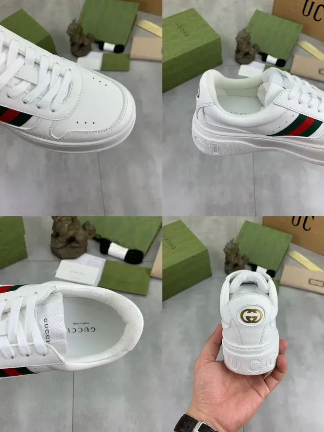Gucci সাদা সবুজ চামড়া Web Stripe লাইফস্টাইল স্নিকার 2