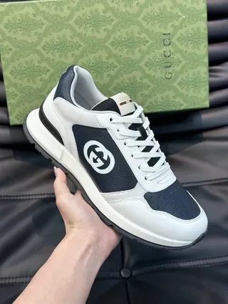 Gucci أحذية رياضية أبيض ونافي منخفض الارتفاع بألواح متباينة جلدية نمط حياة 5