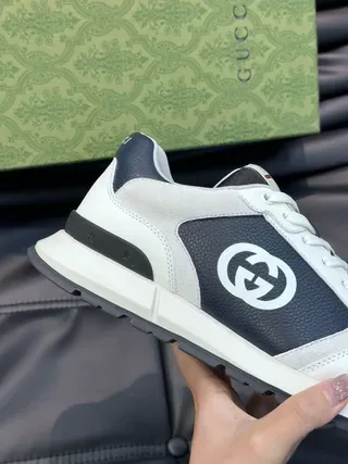 Gucci أحذية رياضية أبيض ونافي منخفض الارتفاع بألواح متباينة جلدية نمط حياة 6