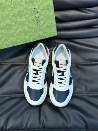 Gucci أحذية رياضية أبيض ونافي منخفض الارتفاع بألواح متباينة جلدية نمط حياة 8