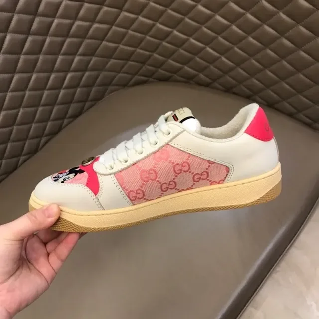 Gucci branco e rosa bordado motivo Mickey Mouse floral panel jacquard lifestyle sneakers 3