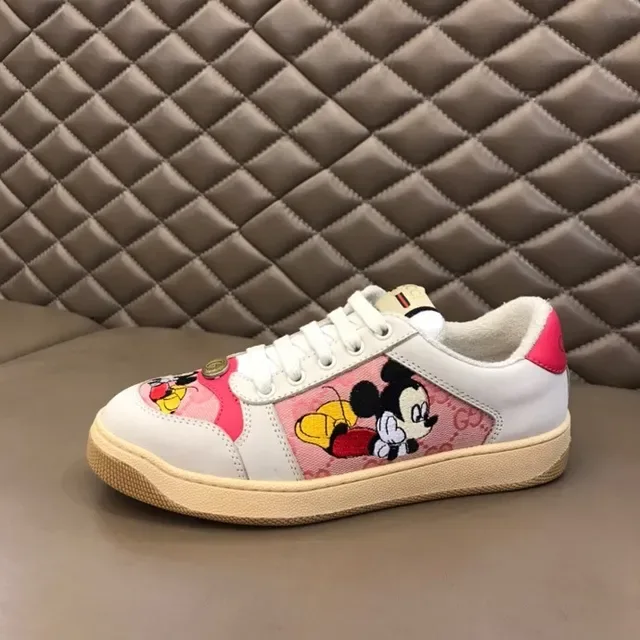 Gucci branco e rosa bordado motivo Mickey Mouse floral panel jacquard lifestyle sneakers 4