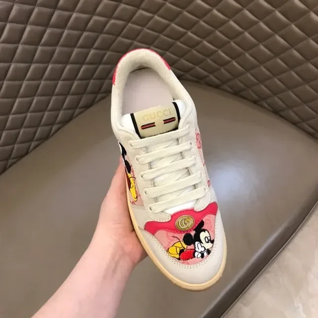 Gucci branco e rosa bordado motivo Mickey Mouse floral panel jacquard lifestyle sneakers 5