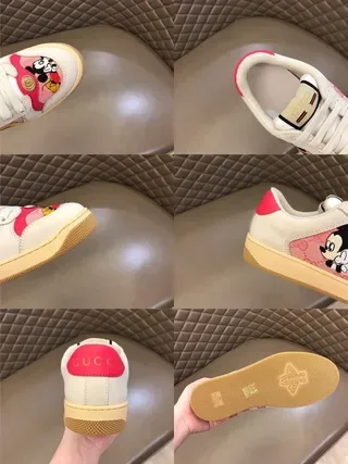 Gucci branco e rosa bordado motivo Mickey Mouse floral panel jacquard lifestyle sneakers 7