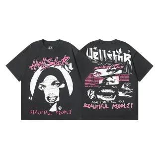 Hellstar Black Pink Oversized Fit Screen-Print Graphic T-Shirt