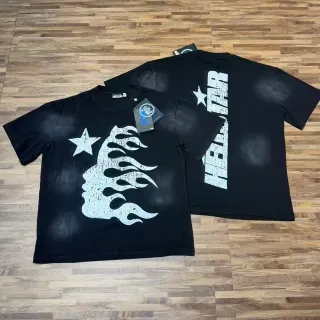 Hellstar Flame Star Distressed Graphic Black T-Shirt