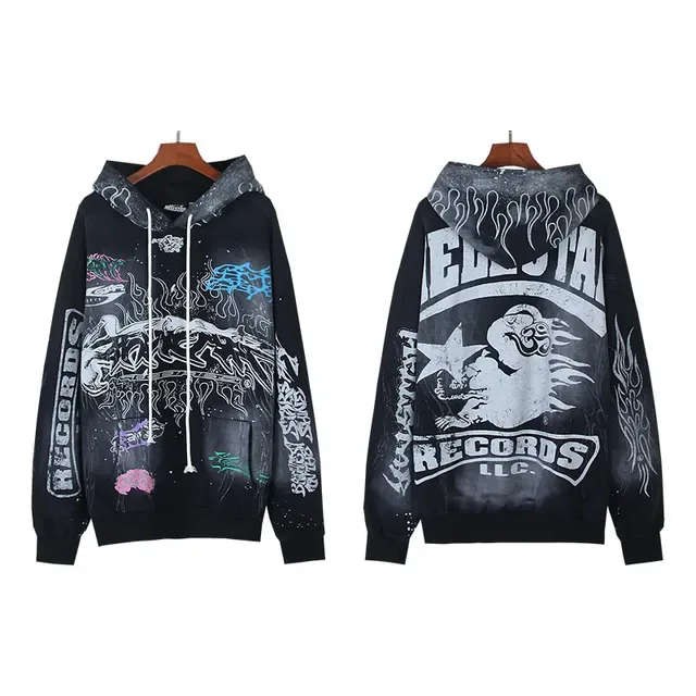 Hellstar Records LLC Graphic Print Distressed Flame Motif Hoodie 2