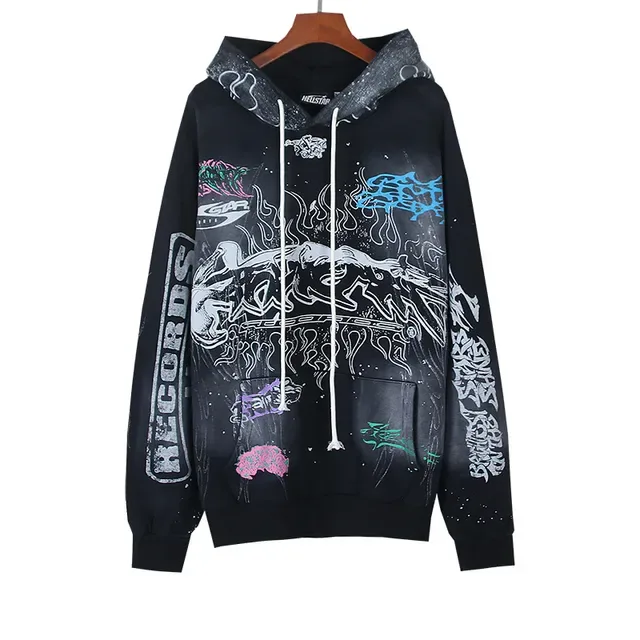Hellstar Records LLC Graphic Print Distressed Flame Motif Hoodie 3