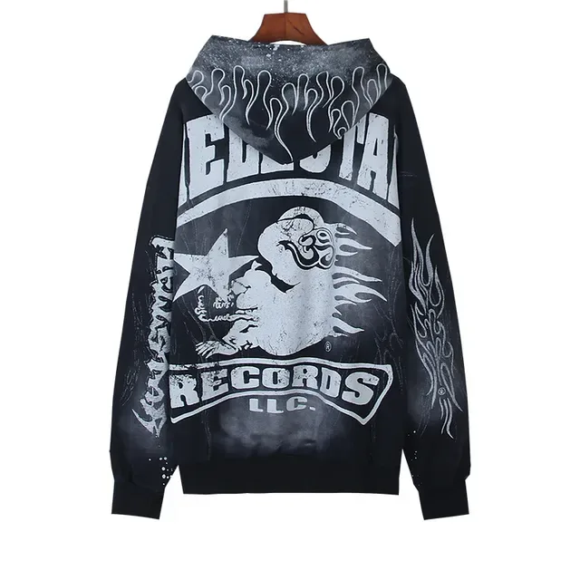 Hellstar Records LLC Graphic Print Distressed Flame Motif Hoodie 4