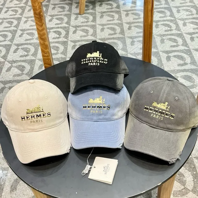 Hermès বেজ গোল্ড সিক্স-প্যানেল নির্মাণ এমব্রয়ডার্ড লোগো বেসবল ক্যাপ 6